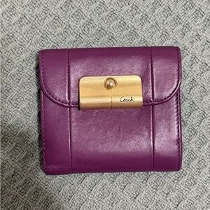 Coach Kristin leather wallet medium trifold purple with gold accent